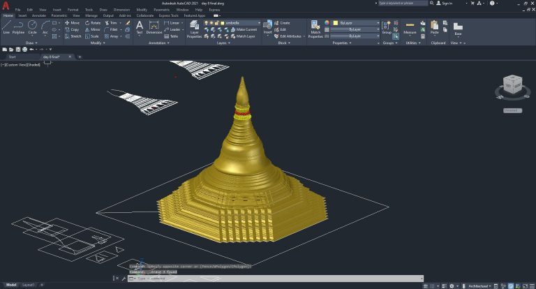 3d Modeling ShweDagon Pagoda in Autocad (Free Course)